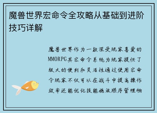 魔兽世界宏命令全攻略从基础到进阶技巧详解